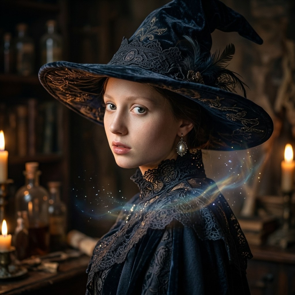 AI Witch costume generated from the Girl with a Pearl Earring painting